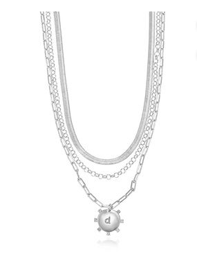 Layered Silver Initial Pendant Necklace